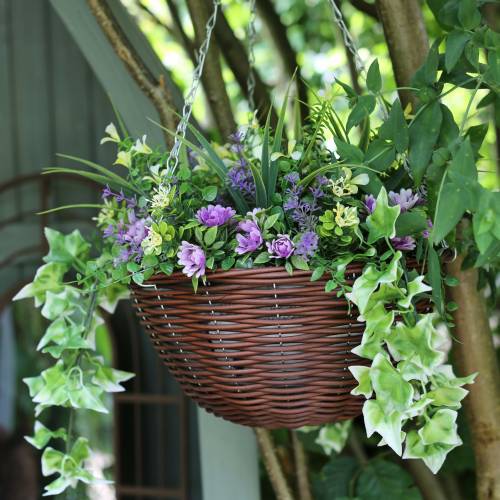 Hanging Basket Artificial Plant -Violet and Yellow