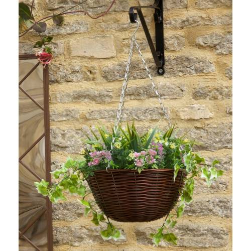 Hanging Basket Artificial Plant - Pink and White