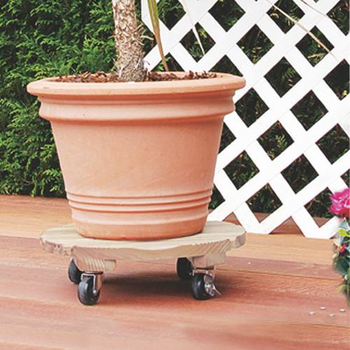 Wooden Round Pot Stand on Wheels - D.35 cm